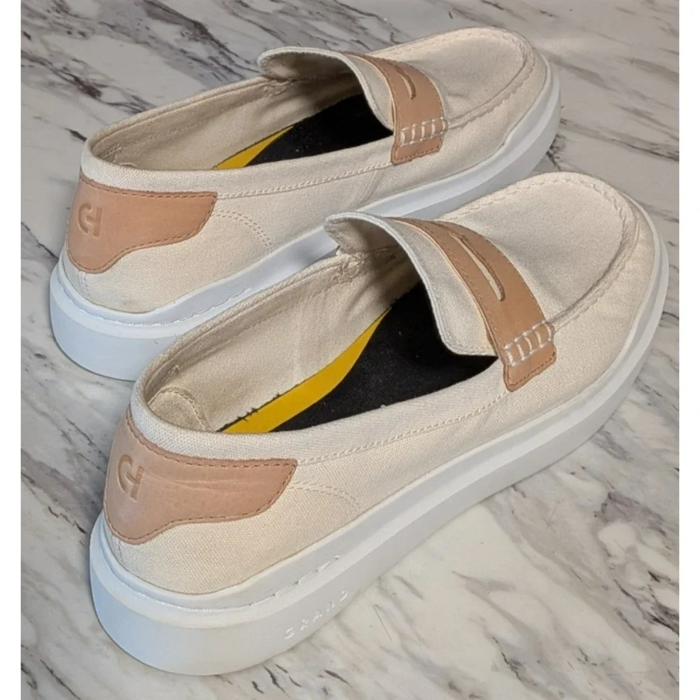 Cole Haan Women's Beige Canvas GrandPro Rally Penny‎ Loafer W25370 Size 10.5B
